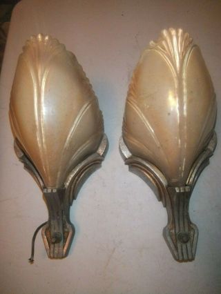 Antique Art Deco Slip Shade Sconce Lamps