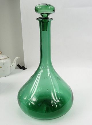 Important Large Green Glass Apothecary Bottle Or Carafe Decanter Pharmacy 14 "