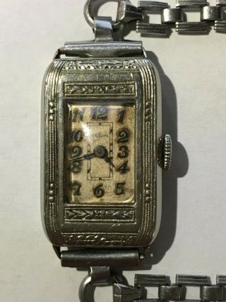 Vintage Art Deco Elgin Ladies Watch - 14k White Gold Filled - Illinois Case