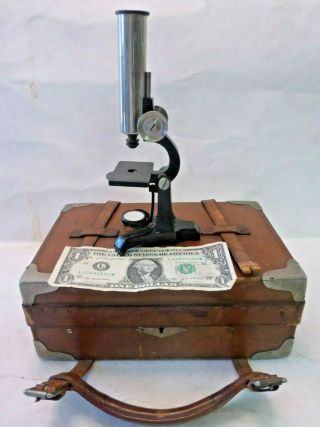 Bausch & Lomb Antique Small Traveling Microscope - Fitted Leather Case - Unique