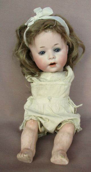 Antique 9 1/2 " Bisque Character Doll 233 Socket Head Riveted Kid Body No Arms