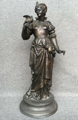 Big Antique French Art - Nouveau Sculpture Regule Bronze Tone 19th Century
