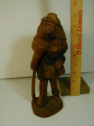 Vintage Carved Wood Figure Man With Back Pack