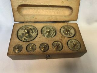 Apothecary Brass Balance Scale Weight Set/multiple Stamps/8 Graduated Weights/