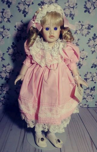 Vintage Dolls By Pauline Porcelain Doll Margaret Blonde Blueviolet Eyes Hang Tag
