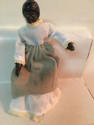 Vtg German Bisque Doll Folk Miniature Black Lady Dress Antque 6.  5 " 194