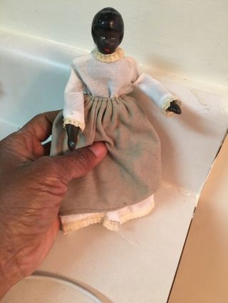 VTG German Bisque Doll Folk Miniature Black Lady Dress Antque 6.  5 