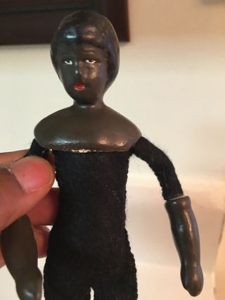 VTG German Bisque Doll Folk Miniature Black Lady Dress Antque 6.  5 