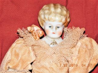 Antique Glazed Porcelain China Head Doll Marked Agnes In Gold Clothes