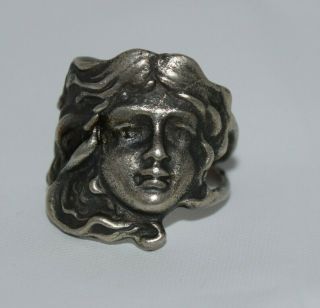 Antique Art Nouveau Victorian Women Maiden Face Ring Signed Sz 6 7.  48 Grams