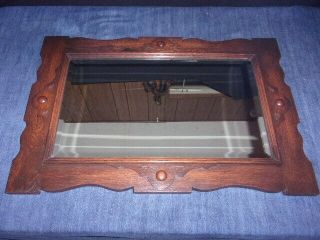 Antique Oak Arts Crafts Beveled Glass Wall Mirror 29 " Western Bar Mission Style