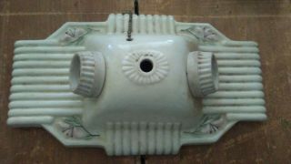 Vintage Pink Lily On Ivory Art Deco Double Bulb Ceiling Light Fixture