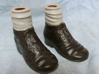 Vintage Bisque/porcelain Doll Legs Grey Socks Black Shoes 4 Inches