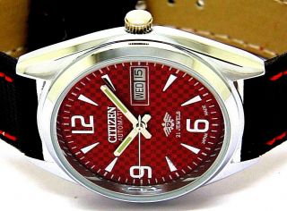 Citizen Automatic Mens Steel Red Dial Day/date Vintage Japan Watch Run Order