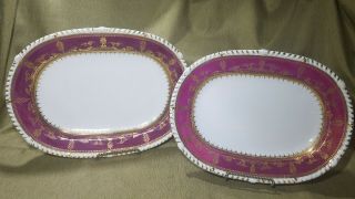 Rare Pair Antique Royal Crown Derby Oval Serving Platters 1773 - 1796 "