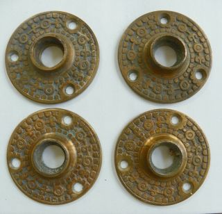 4 Vtg Antique Eastlake Victorian Door Knob Rosettes Trim Caps Backplates Brass