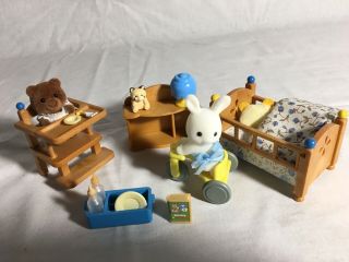 Calico Critters/sylvanian Families Vintage Nursery Crib Toys High Chair 2 Babies