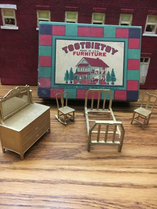 Vintage Tootsie Toy Metal Gold 4 Piece Bedroom Set In The Box