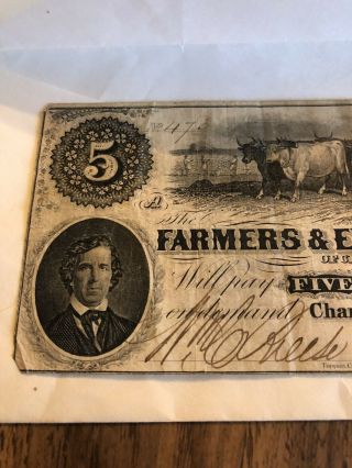 Antiques 1856 $5 FARMERS & EXCHANGE BANK OBSOLETE NOTE Charleston SC 2
