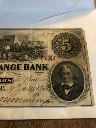 Antiques 1856 $5 FARMERS & EXCHANGE BANK OBSOLETE NOTE Charleston SC 4