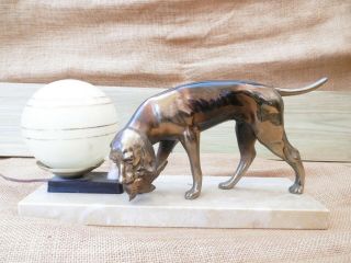 French Art Deco Lamp With Hunting Dog Hound