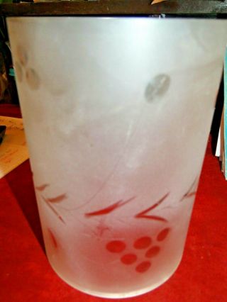 1238 Vintage Frosted Glass Hurricane Candle Shade Cylinder Etched Grape Vines