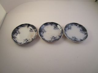 Antique Wood & Sons Milton Royal Porcelain Flow Blue Set Of 3 Butter Pat Dishes