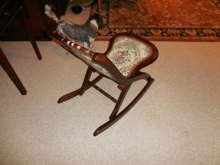 BEAUTY ANTIQUE VICTORIAN FOLDING ROCKING CHAIR w FLORAL TAPESTRY ESTATE WOOD 2