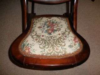BEAUTY ANTIQUE VICTORIAN FOLDING ROCKING CHAIR w FLORAL TAPESTRY ESTATE WOOD 5