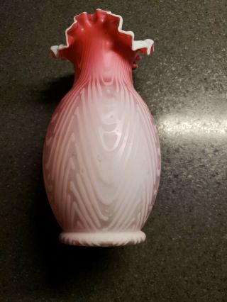 Antique Pink MOP Cased Satin Glass Ruffle Neck Vase Pairpoint Mt Washington? 5