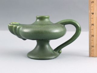 Rare Antique Hampshire Pottery Arts Crafts Matte Green Aladdin Oil Lamp Vase 79