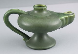RARE Antique Hampshire Pottery Arts Crafts Matte Green Aladdin Oil Lamp Vase 79 2
