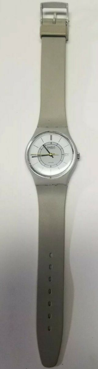 Vintage 1984 Gm400 Swatch Watch Grey Markers Classic Date Swiss Quartz Gents