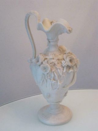 Stunning Antique Samuel Alcock & Co Parian Ware Ewer With Applied Flowers
