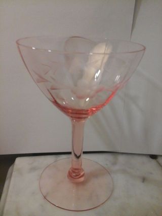 Vintage Antique Etched Stemware Goblet Cordialdrink Depression Glass Pink/ Peach