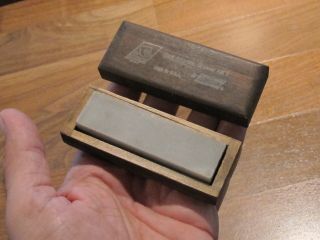 Old/vtg “norton” Fine Grit Razor Hone Sharpening Oil Stone Antique/rare Tool,  Box