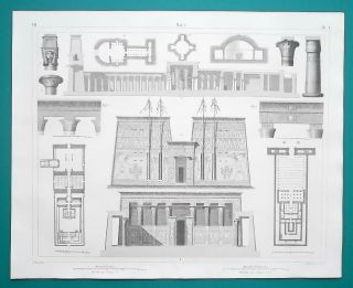 Architecture Egypt Temples Edfu Thebes Catacombs Karnak - 1844 Print