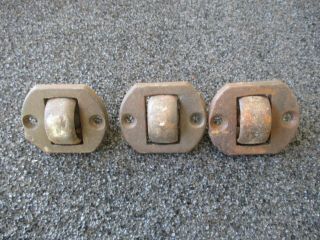 Cast Iron Casters Set Of 3 Antique Heavy Duty Countersunk Industrial Trunk Chest