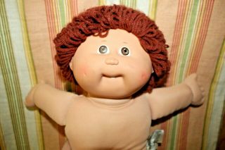 Vintage Cabbage Patch Boy Doll 1985 Brown Hair Hazel Eyes One Tooth 16 "