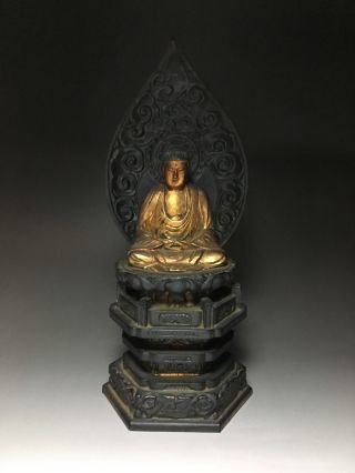 Old,  Japanese Japan,  Religion Buddhism Wooden Buddha Statue Syaka 27.  5cm ヒ