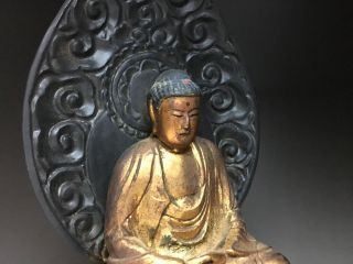 old,  Japanese Japan,  religion Buddhism wooden Buddha statue syaka 27.  5cm ヒ 6