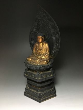 old,  Japanese Japan,  religion Buddhism wooden Buddha statue syaka 27.  5cm ヒ 8