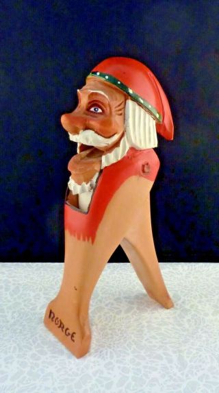 Vintage Norge Carved Folk Art Wood Nutcracker Santa Gnome Norway,  Artist Signed