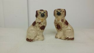 Pair Vintage/antique English Staffordshire Pottery Spaniels Dog Figurines With &