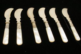 6 Antique Landers Frary &clark Mother Of Pearl W/sterling Silver Band Spreaders