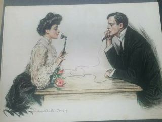 Antique Howard Chandler Christy 1907litho Lovers On The Telephone.