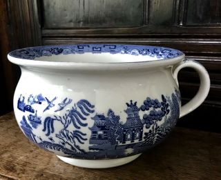 Antique Wedgwood Blue " Willow " Chamber Pot C1870/90
