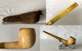 Antique Meerschaum Pipe With Zippered Case,  Lucite Stem