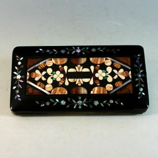 Antique Pietra Dura Inlaid Floral Wood Glass/card Case