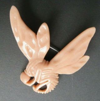 Antique Art Deco Rare Flying Wasp Brooch Pale Coral Coloured Celluloid Bakelite